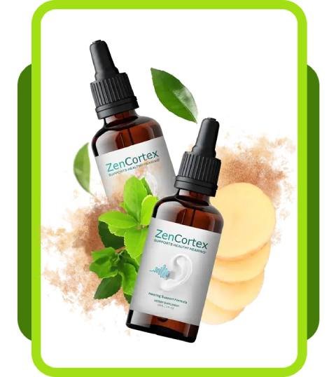ZenCortex liquid drops supplement front label showing natural hearing support formula