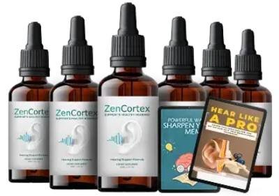 Visual highlighting ZenCortex hearing support drops with final promotional offer and risk-free guarantee